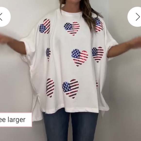 Fantastic Fawn Sequin Flag Heart Oversized Shirt Top Sz Large New in Package - Picture 10 of 14